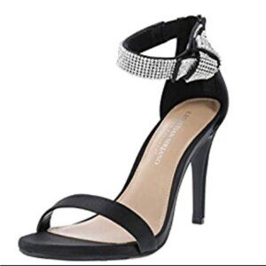 🔵 Christian Siriano for Payless Collins Black Satin Rhinestone Zip Heels Sz 7.5